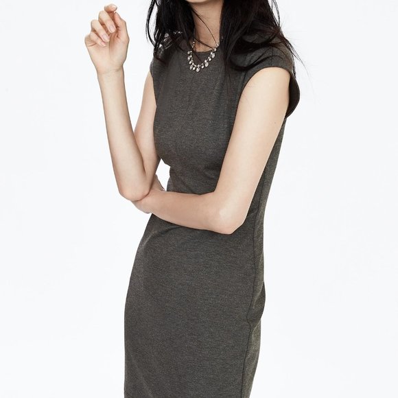 🔥 Banana Republic | Gray Ponte Knit Cap Sleeve Sheath Dress 10 - Picture 3 of 9